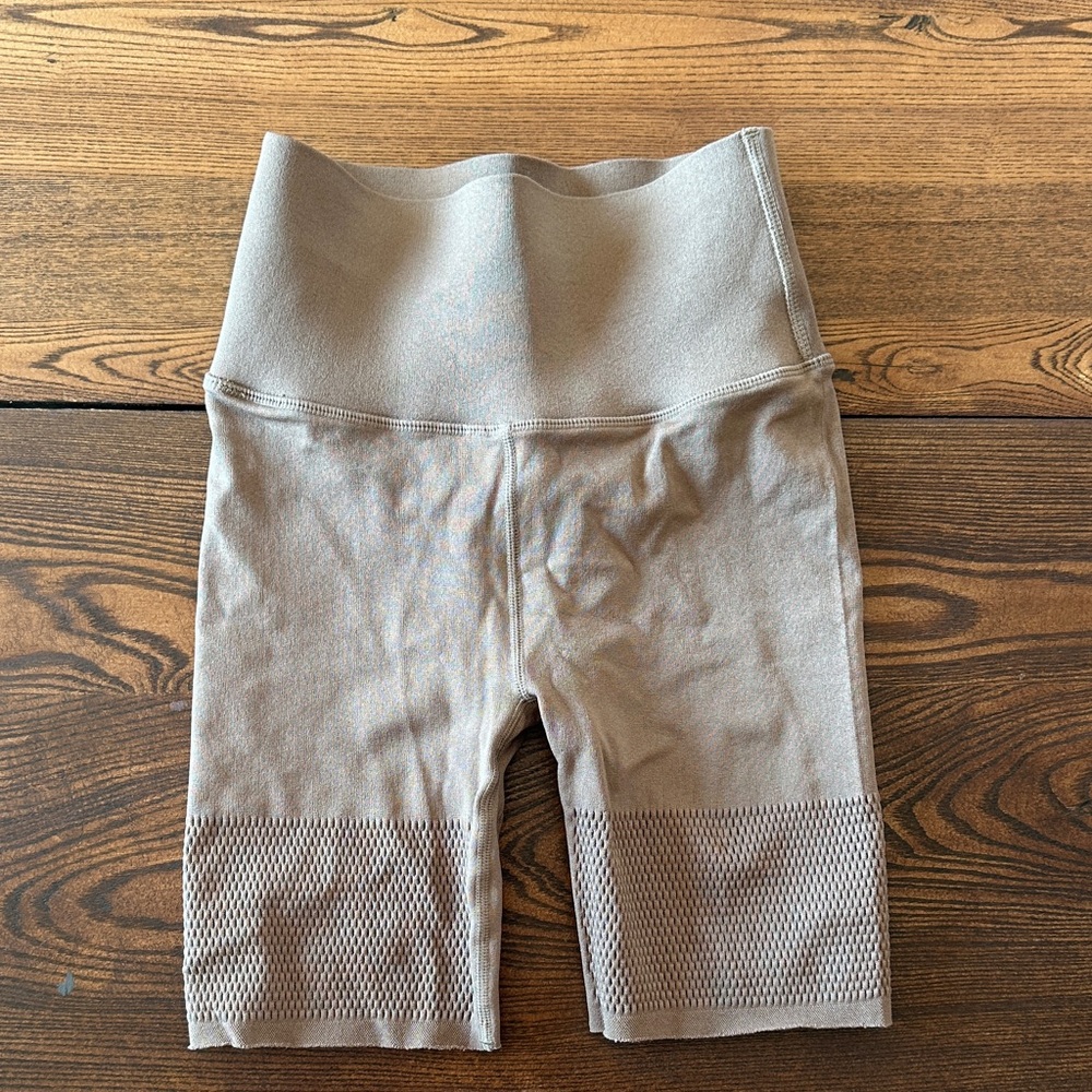 Fabletics High-Waisted Tan Biker Shorts